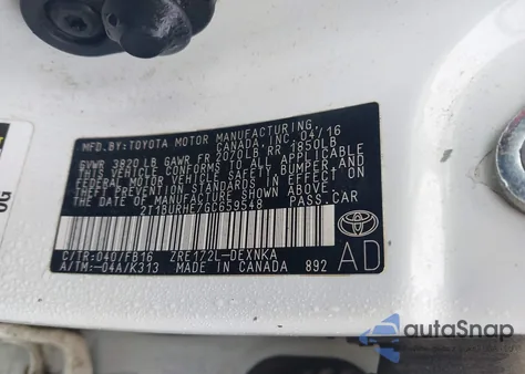 2016 Toyota Corolla Le z USA, uszkodzony, nr VIN 2T1BURHE7GC659548